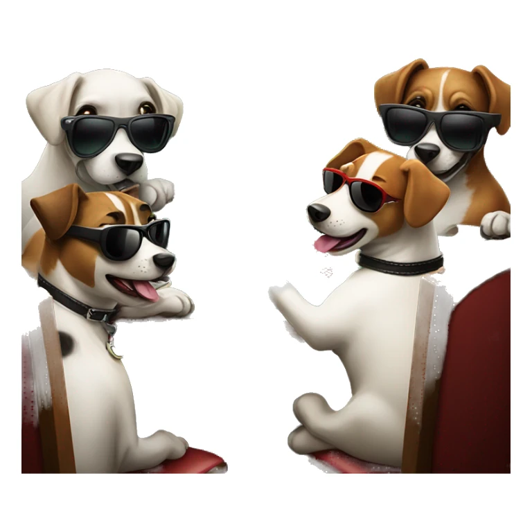 Group of dogs playing poker at a poker table, wearing shades, holding 2 cards sticker