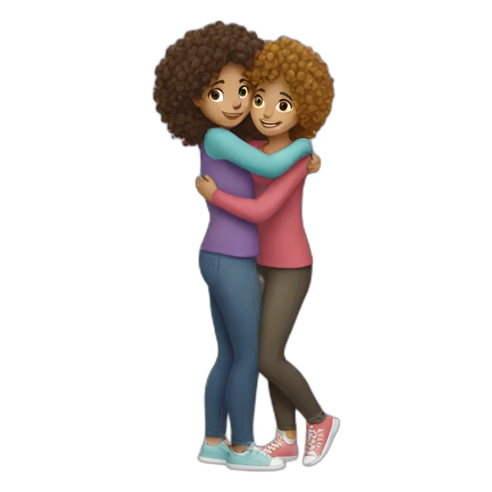 two friends girls with curly hair hugging sticker