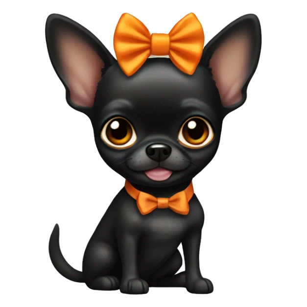 Fully black chihuahua with orange bow sticker