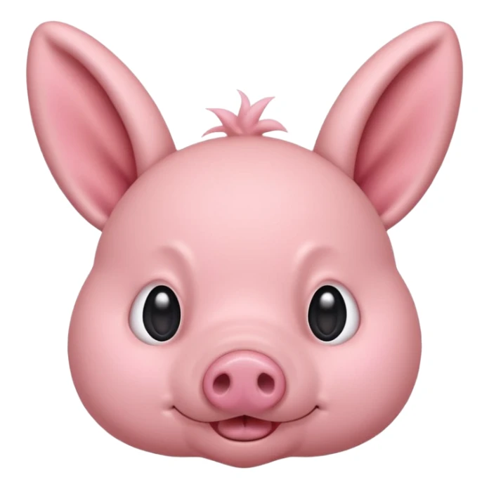 a pink creature with a pig snout but bunny ears , small smirk and blush - fringe covering the top half of his eyes ( dwaekki ) sticker