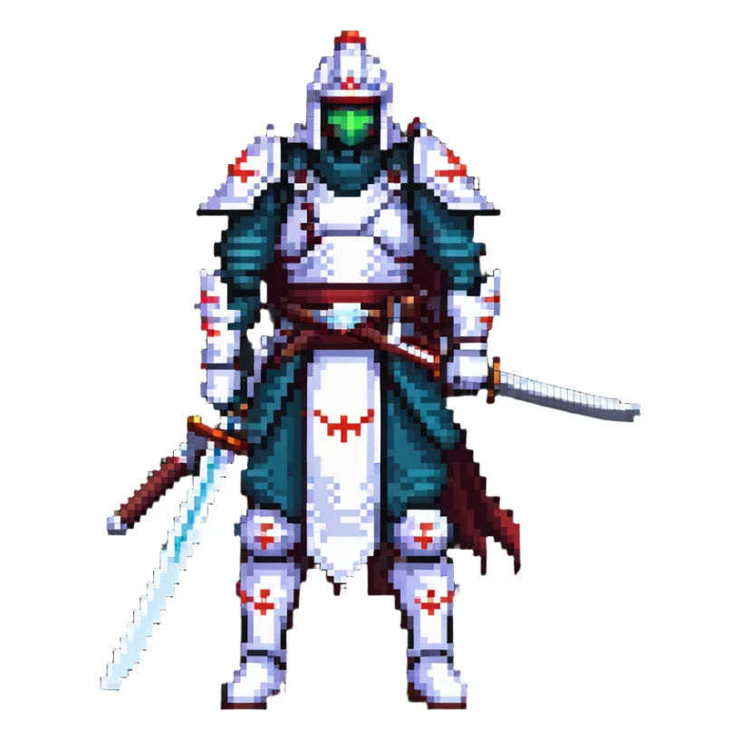 battle-ready male cyborg samurai nomad with digital katana sticker