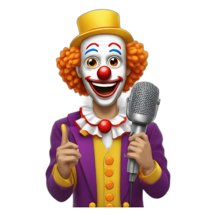 spanish radio presenter with radio station microphone in his hand dressed as clown sticker