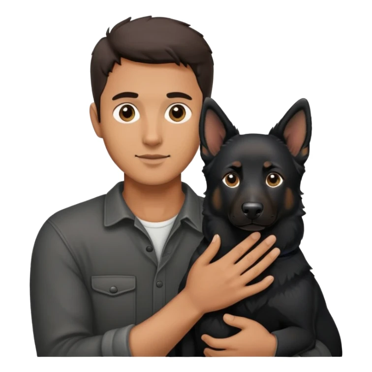 A man holds black shepherd dog on hands sticker