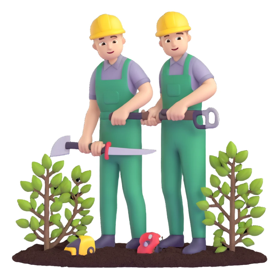 diligent young white male gardener cutting branches sticker