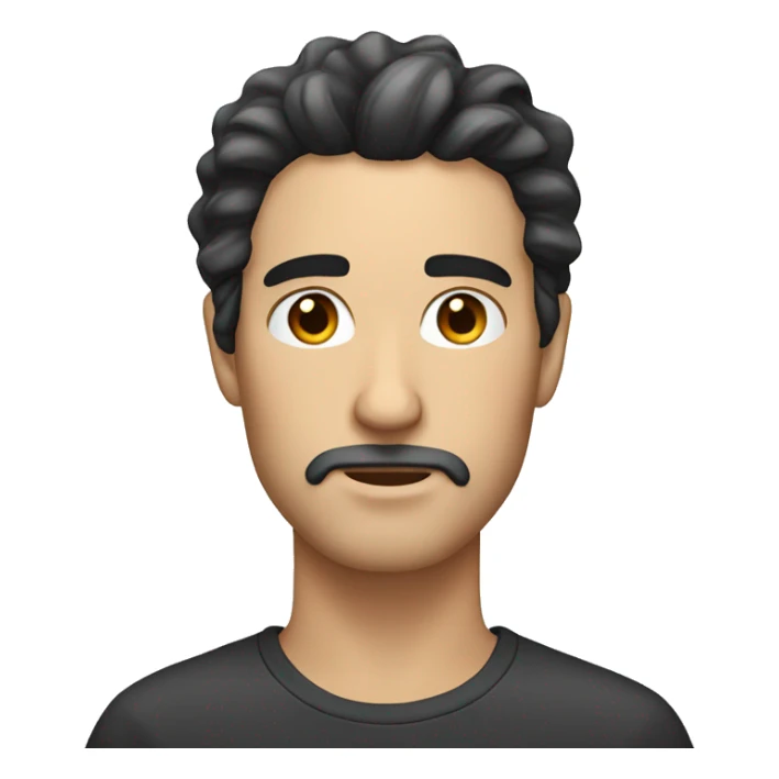 white guy, with black wavy hair that covers his forehead and thick eyebrows sticker