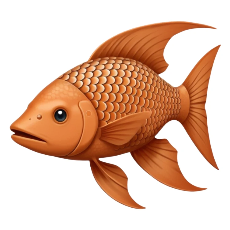 Fish. Longer, thinner body covered in dusty terracotta scales with a rough, sandpaper-like texture. Fins are smaller and more rigid, adapted for digging through mud. Dull brown and tan coloring with sandy patterns. long whiskers. very long, thin body. pokemon style. sticker