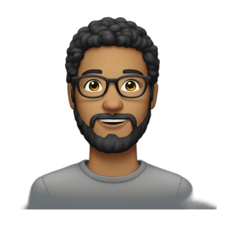 a 20 year old man with round glasses and black beard sticker