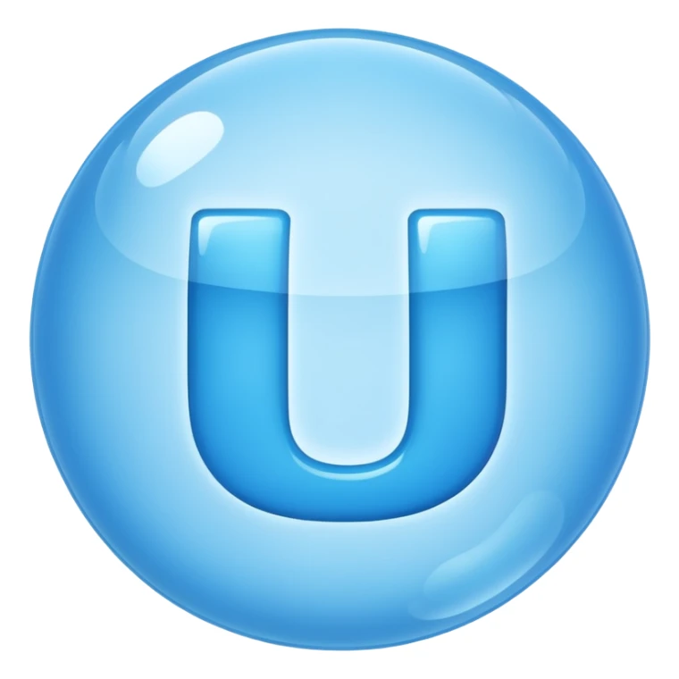 Letter U inside blue bubble sticker
