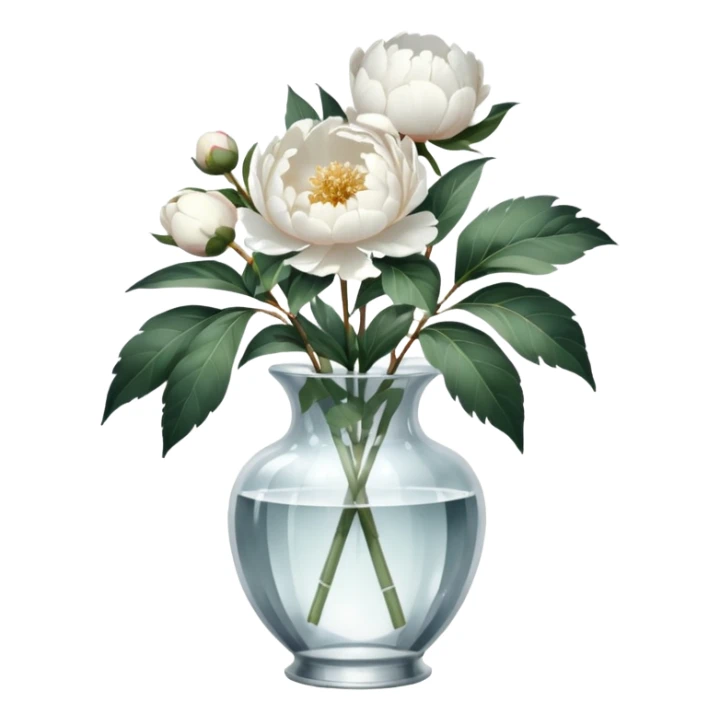 White peonies in crystal vintage  vase  sticker