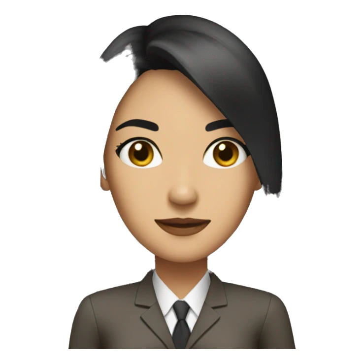 Female defense attorney with long black hair with brown suit sticker