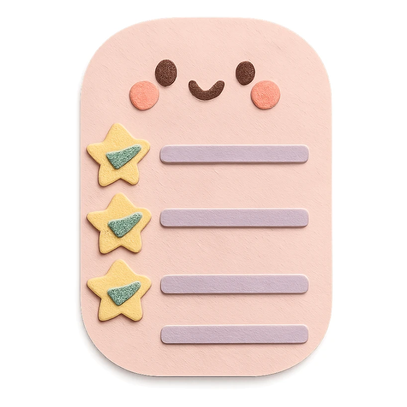 soft pastel kawaii rounded to-do list with star-shaped checkboxes in paper craft style sticker