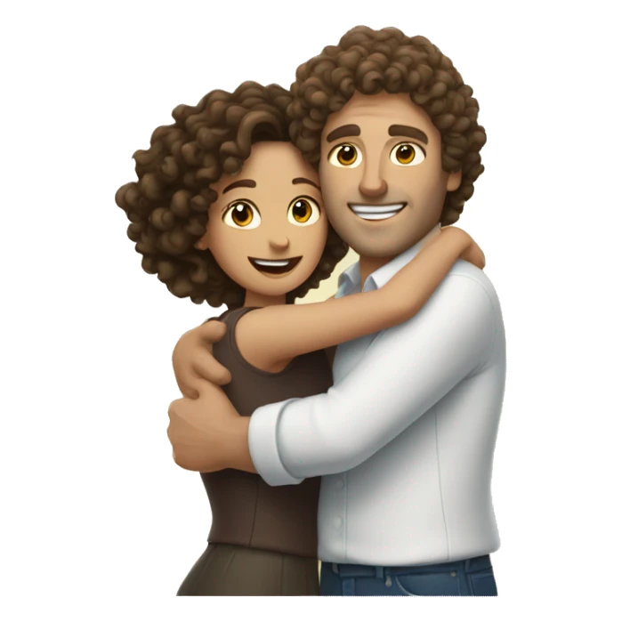Brunette woman with curly hair is hugged by a white brown-haired man sticker