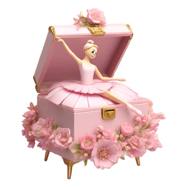 3d isometric soft pink ballerina music box flowers sticker