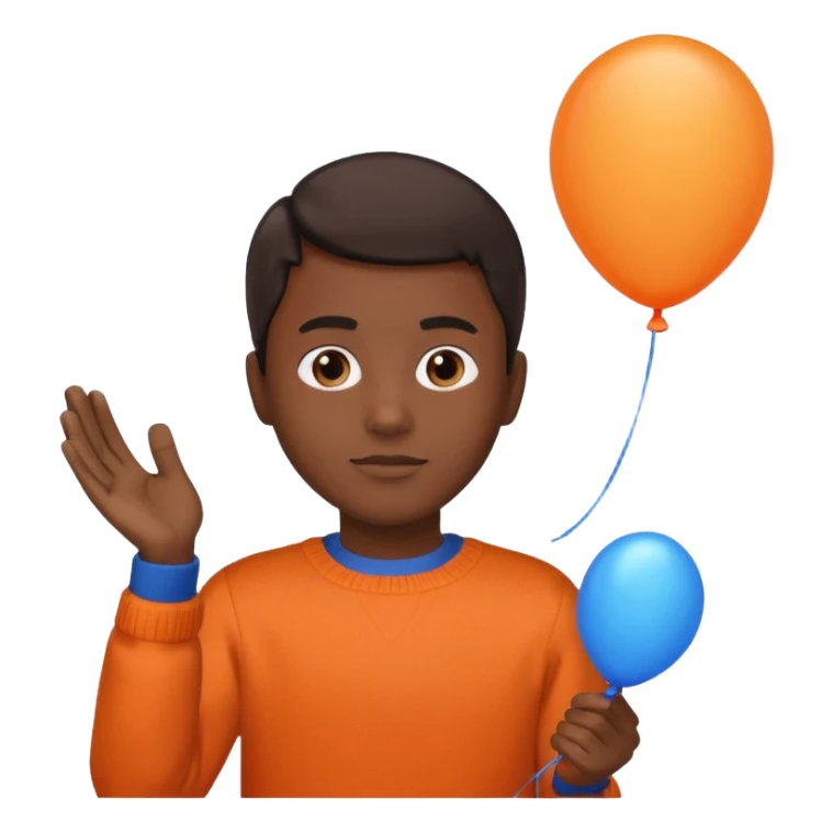 dark brown skin, orange sweater, hold blue balloon sticker