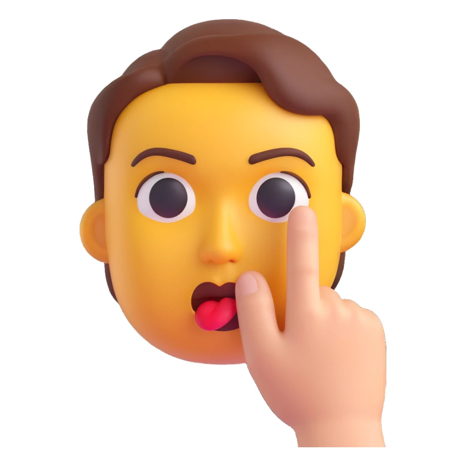 3D emoji of a face with finger in front of lips, serious 'be quiet' expression sticker