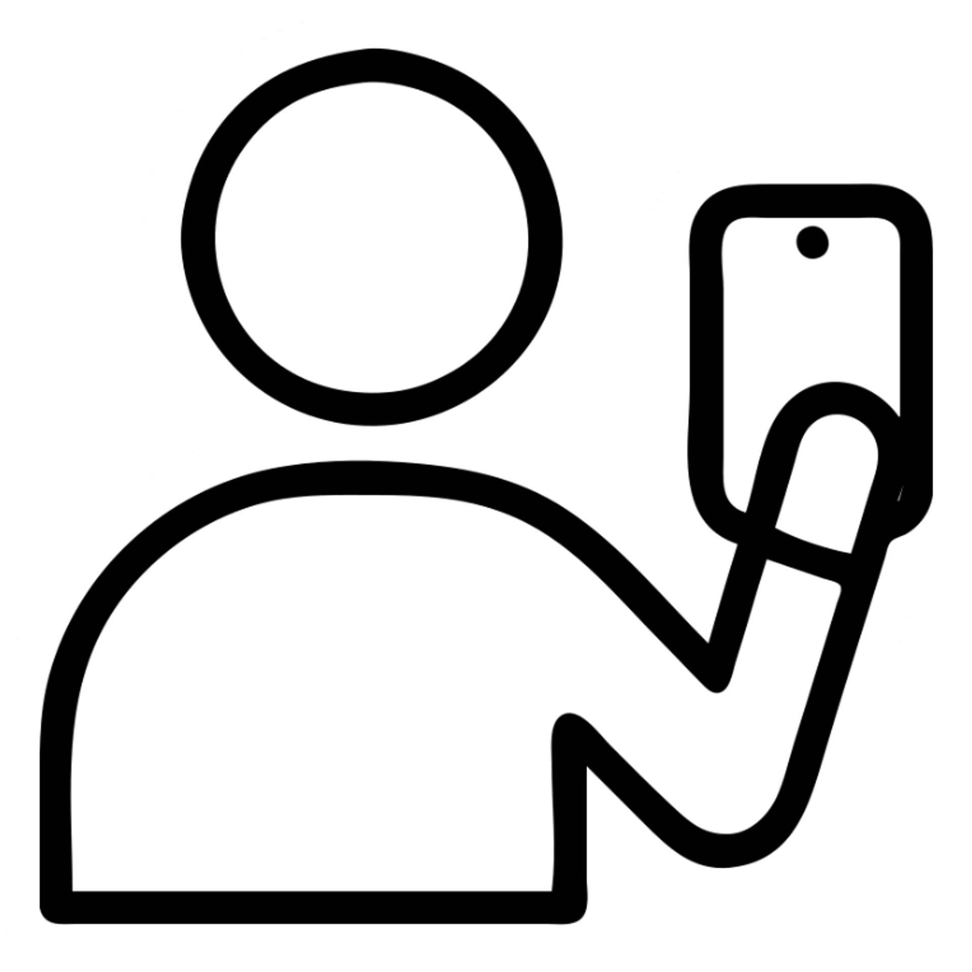 person holding an iPhone, minimal, modern, outline style sticker