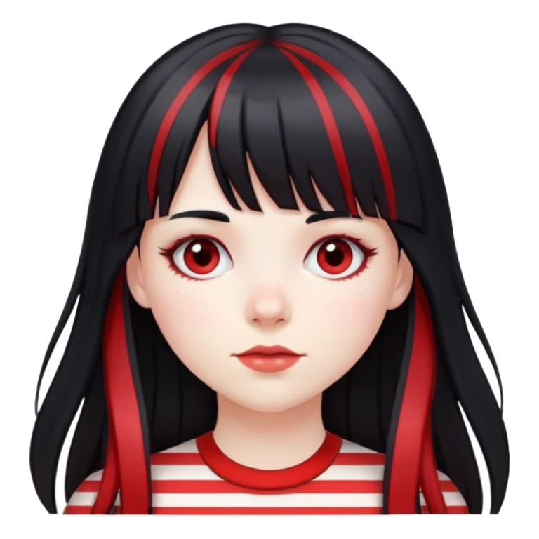 pale girl, long black hair with red striped hair and bangs sticker