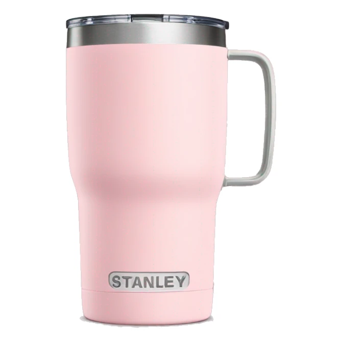 Light pink 40oz Stanley tumbler with handle sticker
