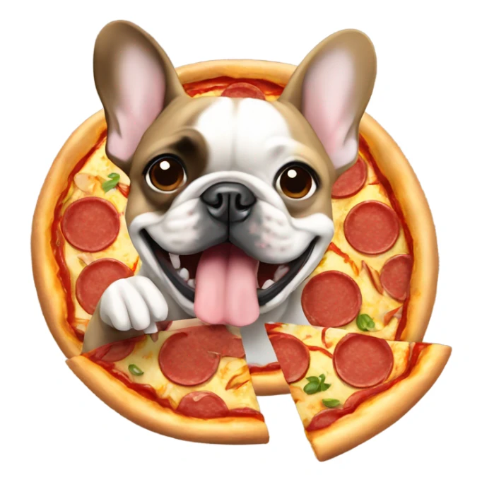 French bulldog  eating  a pizza  sticker