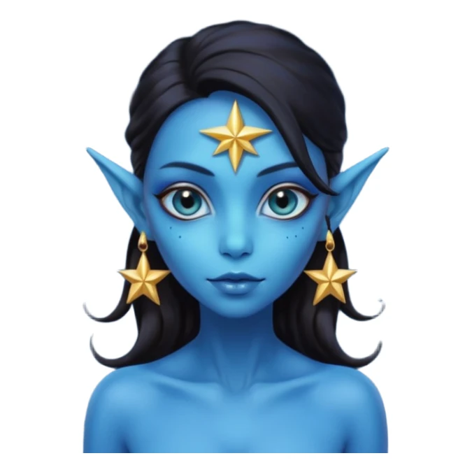 blue alien woman with golden star earrings sticker