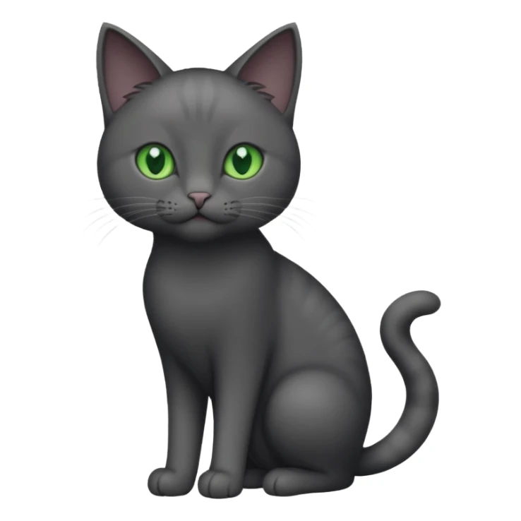 full body solid dark grey cat with green eyes, white paws and white whiskers sticker