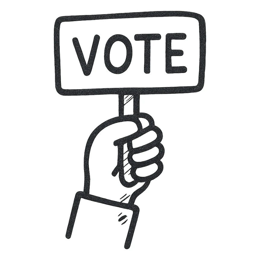 hand raising a placard for voting, clean icon, no text, simple background sticker