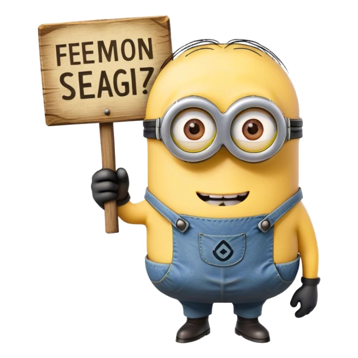 minion holding a sign with an inscription on it FEMOZ sticker