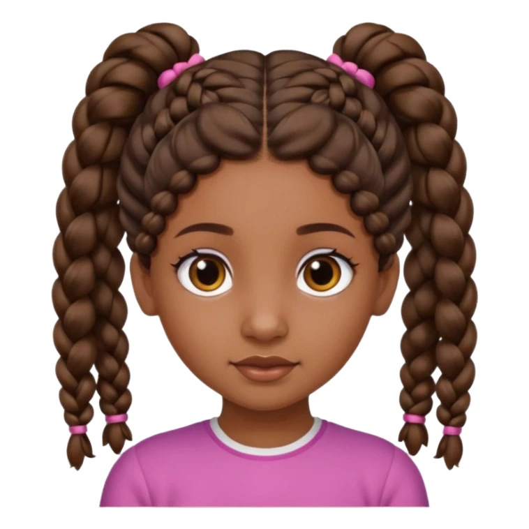 Half up haly down sleek braid in the middle and at both side of head two pigtail between the braids the braids has yo be in the pigtail curly hair brown girl sticker