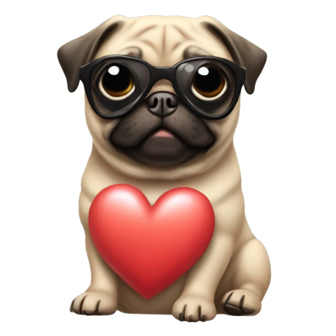 pug wearing heart sunglasses sticker