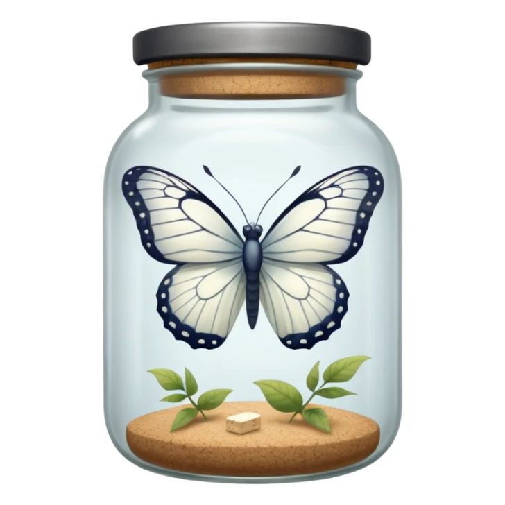 A white butterfly traped in an old jar sticker