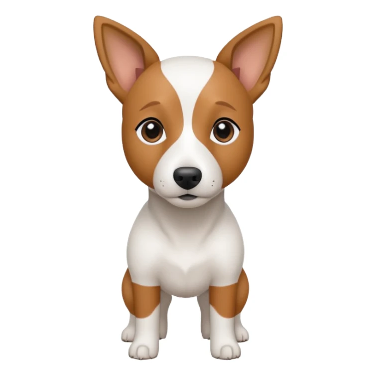 a fully white jack russell the size of a kelpie with floppy ears and a half white face sticker