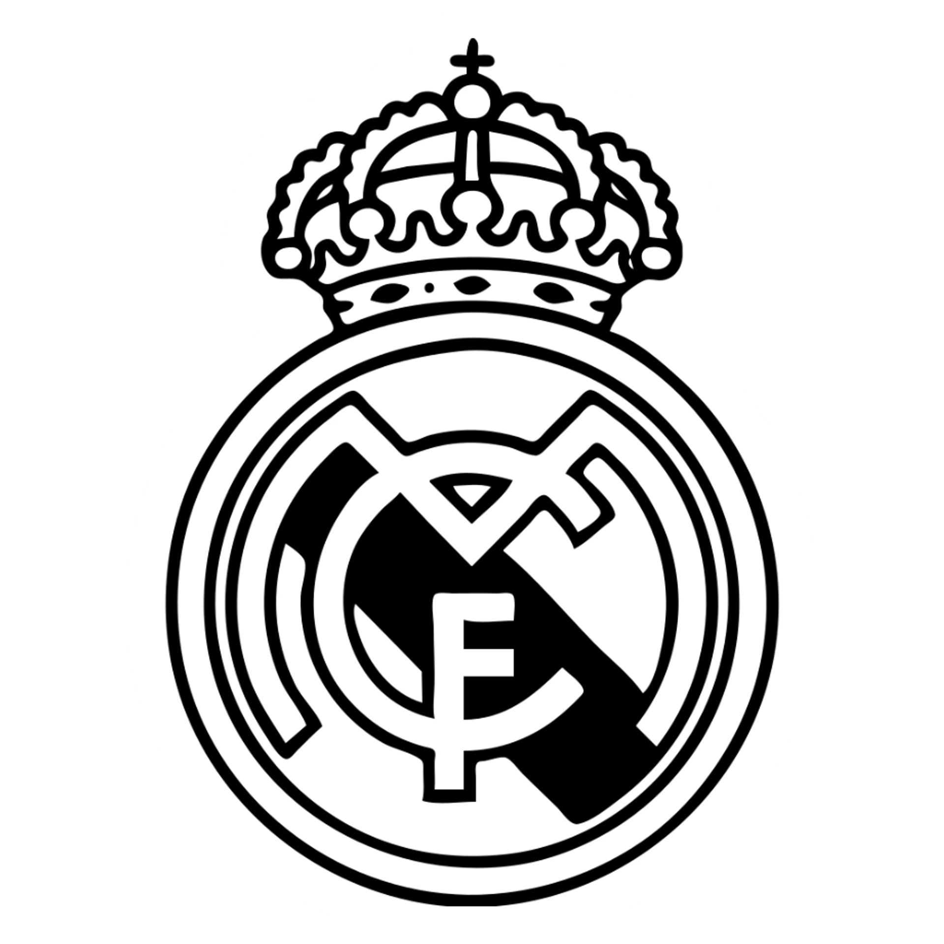Real Madrid emblem, minimal outline style, white and gold, no text sticker