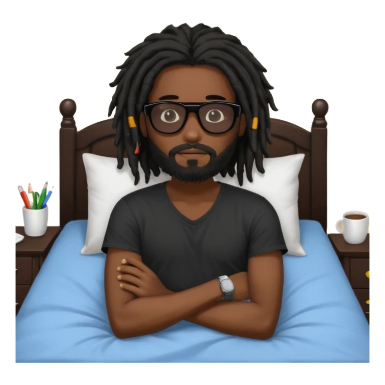 African American man with beardwith shoulder length black dreadlocks wearing black sunglasses waking up in bed sticker