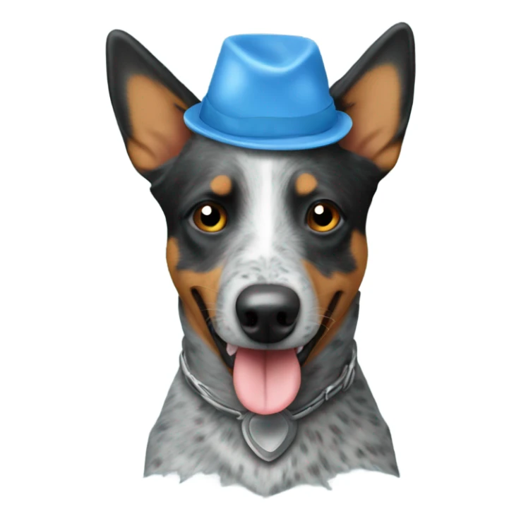 Blue heeler wearing poop hat sticker