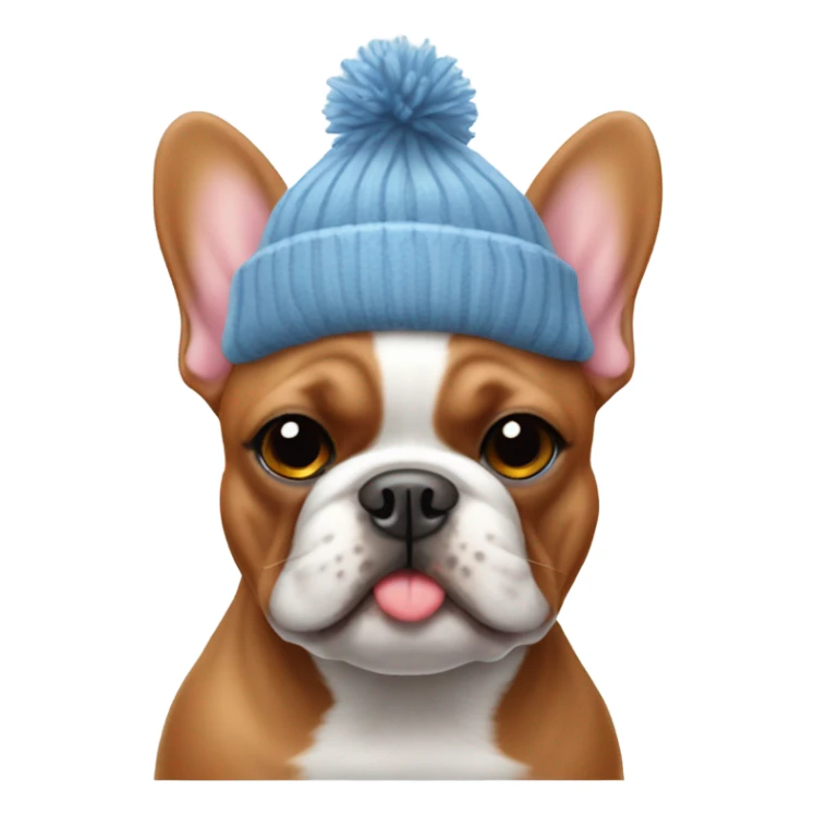 Red French bulldog wearing a winter hat sticker