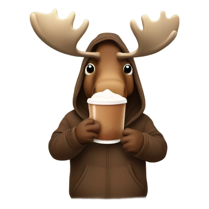 Moose wearing a hoodie with hot chocolate  sticker