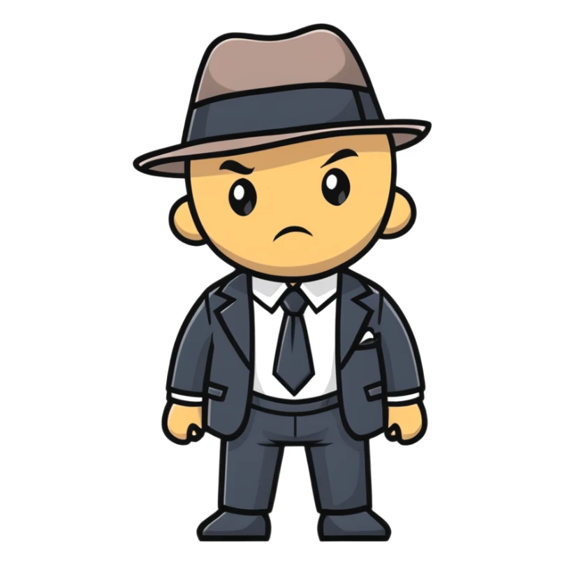 gangster character wearing a fedora and suit, confident pose sticker
