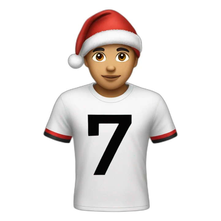 boy with red and black AC Milan t-shirt with Christmas hat sticker