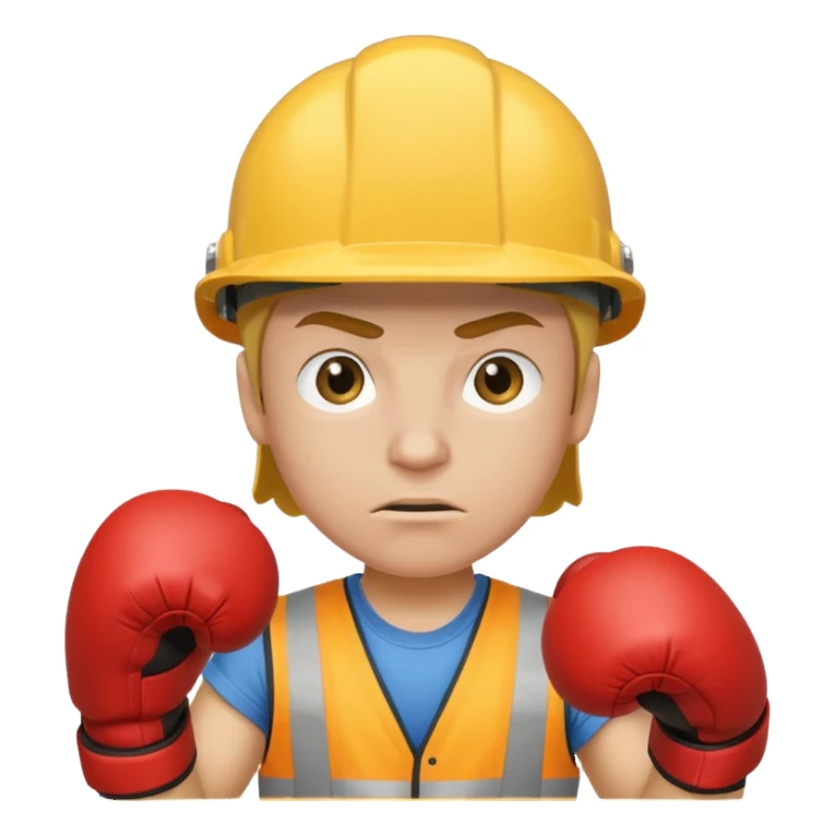 construction worker with yellow helmet and boxing gloves, determined facial expression sticker