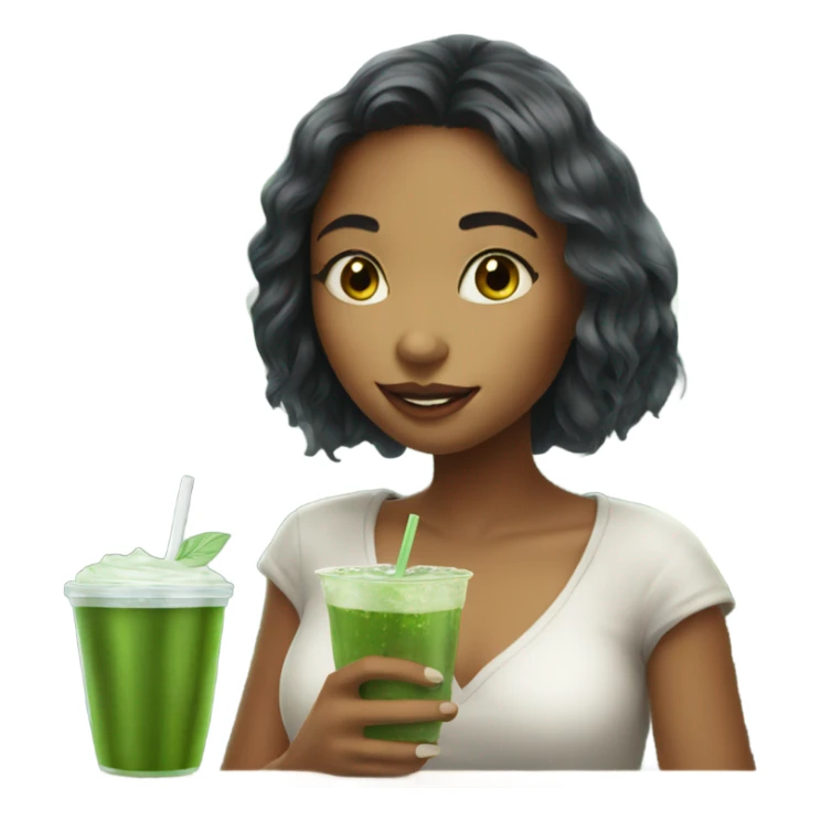 Pretty girl holding a glass cup of iced matcha  sticker