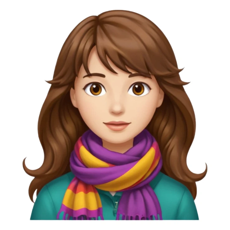 Chica ondulada de cabello castaño largo con flequillo  sticker