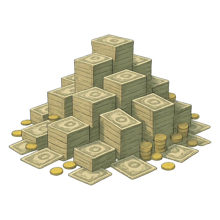 pile of money in ghibli style sticker