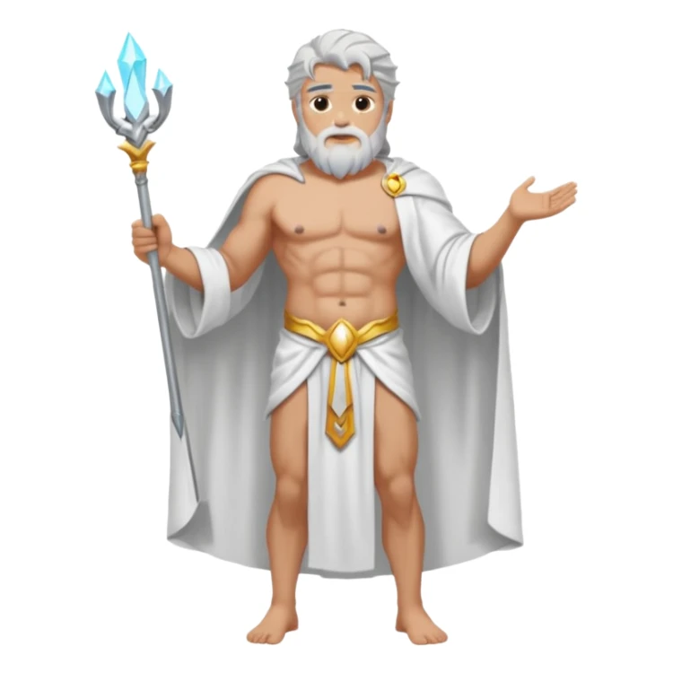fullbody silverhair shirtless god ZEUS, white robe over shoulder, standing still sticker