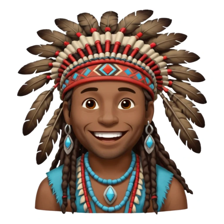 Black American man dark brown with dreads with a American Indian headdress with a laughing hard sticker