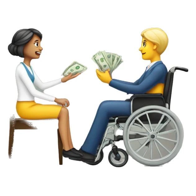 person in wheechair talking money with lady sticker