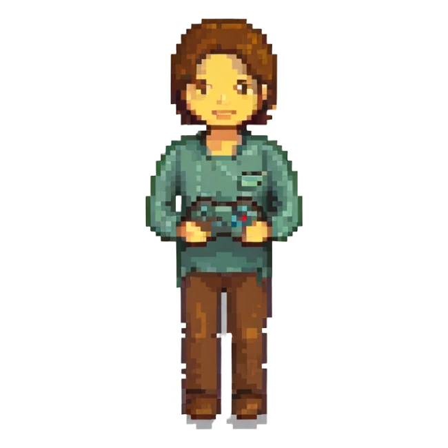 Man with brown hair holding joystick emoji sticker