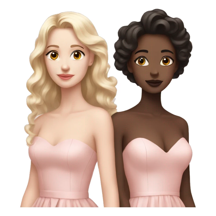 two women, pale pink gowns, beautiful, aesthetic sticker