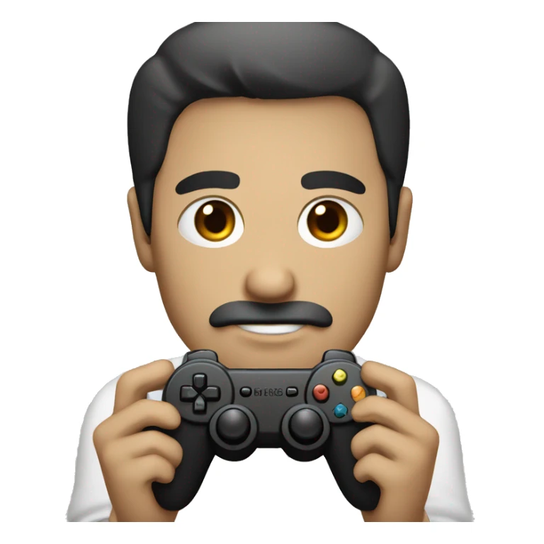 dark hair dark eye man with short mustache holding game controller sticker