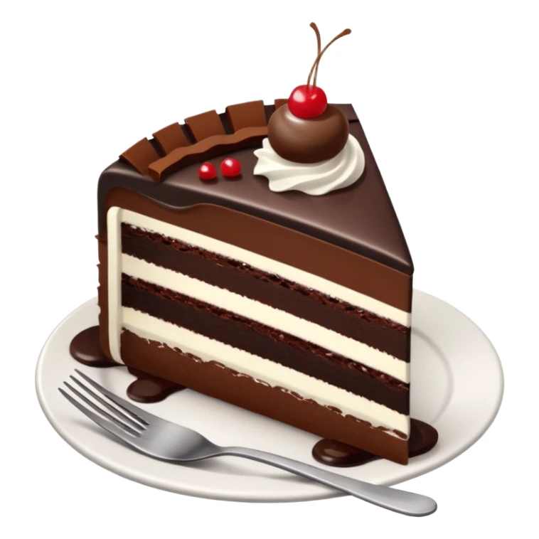 black forest gateau slice with fork and plate sticker