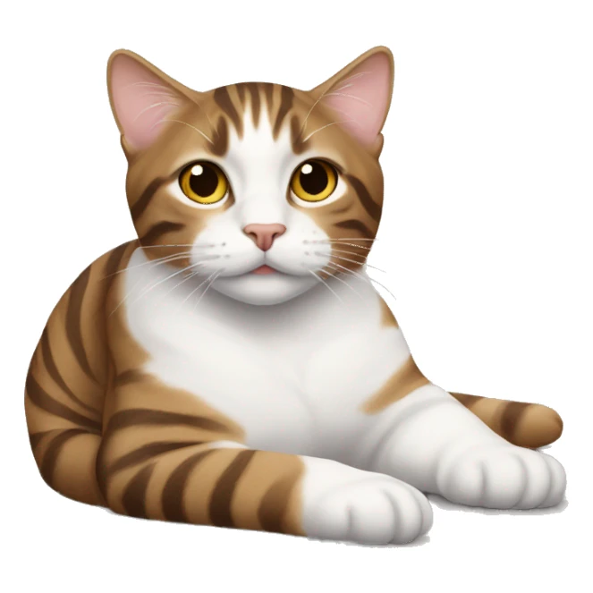 Brown and white tabby laying.  sticker